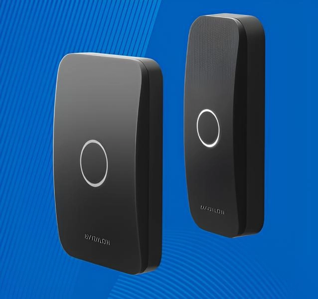 Smart doorbell chime units with illuminated ring button for wireless alerts and smart entry notifications.