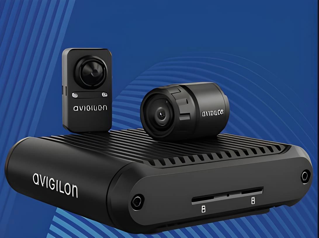 Avigilon security camera system with compact cameras and network video recorder for professional video surveillance.